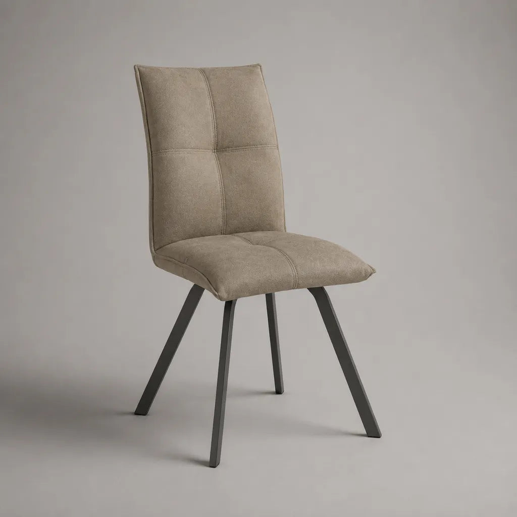 Gepolsterter Esszimmerstuhl aus Stoff mit Metallgestell, Taupe/Anthrazit, 46 × 58 × 91 cm
