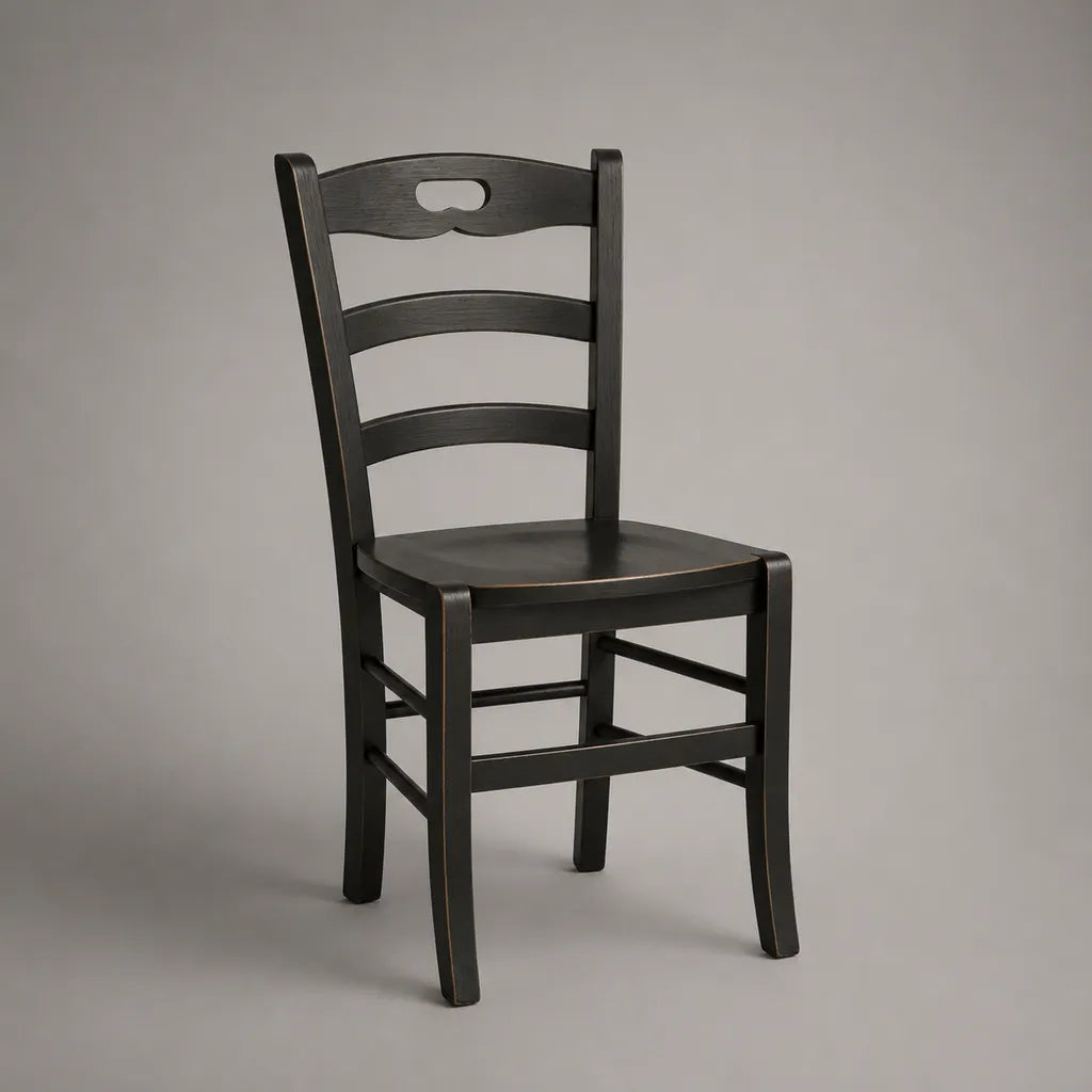 Esszimmerstuhl aus Massivholz mit rechteckiger Sitzfläche und Leiterlehne, Schwarz/Braun, 43 × 48 × 91 cm