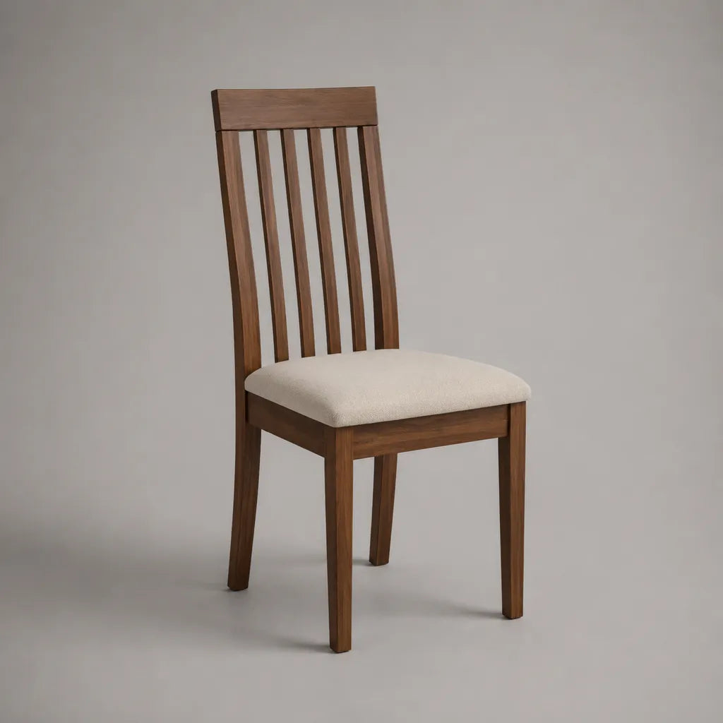 Esszimmerstuhl aus Massivholz mit Stoffpolster, Braun/Beige, 45 × 50 × 95 cm