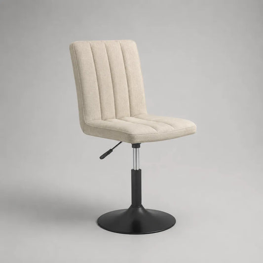 Höhenverstellbarer Drehstuhl mit Polyesterbezug und rundem Stahl-Tellerfuß, Beige/Schwarz/Silber, 48 × 55 × 80–100 cm