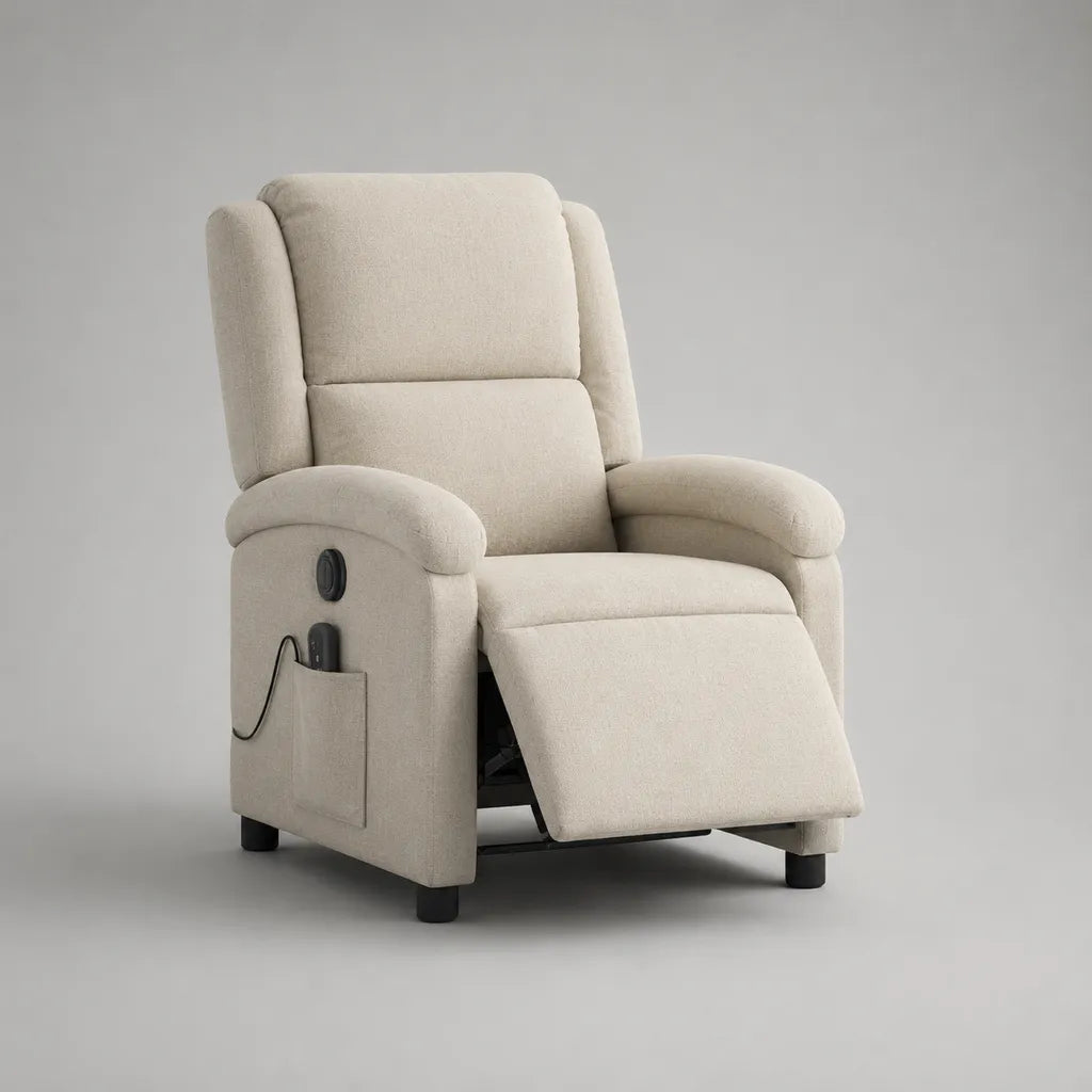 Elektrischer Relaxsessel mit Liegefunktion, Polyester-Bouclé, Cremeweiß, 92 × 94 × 105 cm