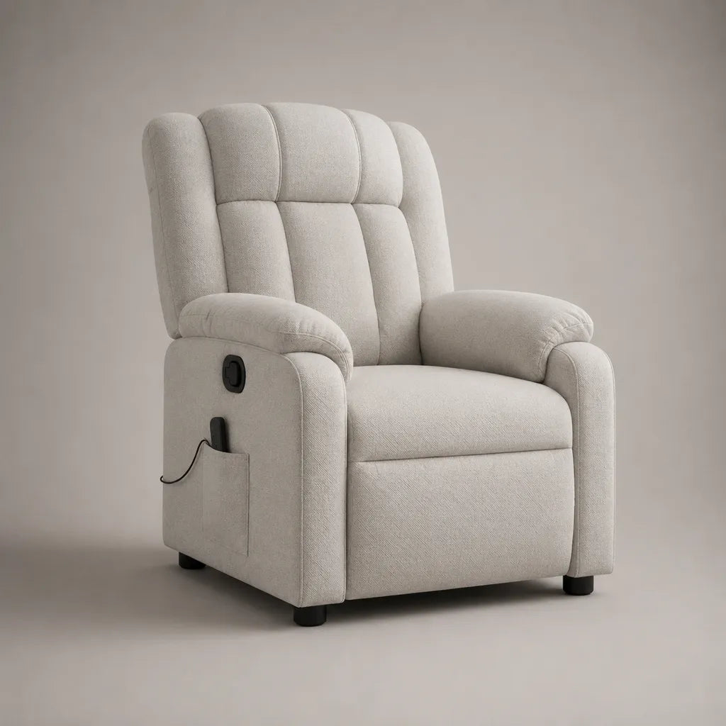 Elektrischer Relaxsessel mit verstellbarer Rückenlehne und Fußstütze, Polyesterbezug, Cremeweiß, 86 × 94 × 105 cm
