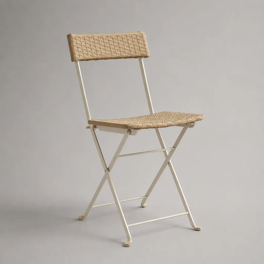 Klappbarer Gartenstuhl aus pulverbeschichtetem Stahl und PE-Rattan, Beige/Creme, 45 × 52 × 84 cm