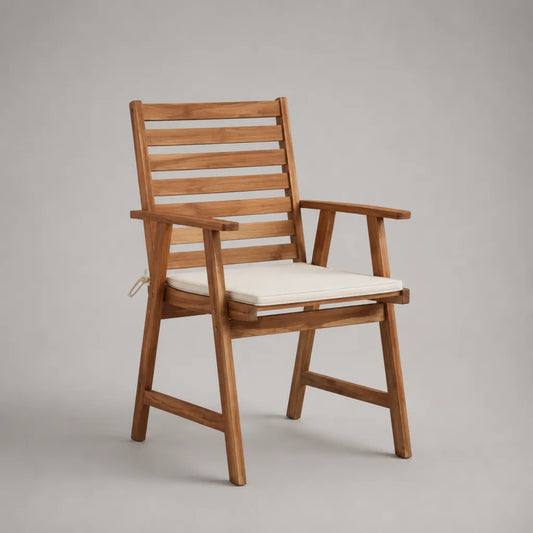 Gartenstuhl mit Armlehnen aus Akazienmassivholz und Sitzkissen, Braun/Creme, 58 × 62 × 92 cm