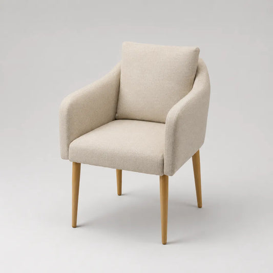 Esszimmerstuhl mit Armlehnen, Polyesterbezug und Massivholzbeinen, Beige/Hellbraun, 60 x 62 x 86 cm